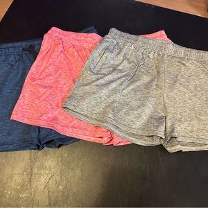 3 pair Women's Heathered Athletic Shorts - Gray, Pink, and Blue